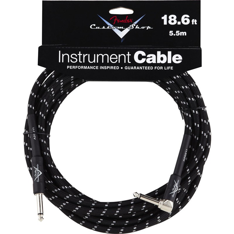 Fender Custom Shop 18.6 foot /5.5 metre Angled Jack to Jack Cable, Black Tweed  